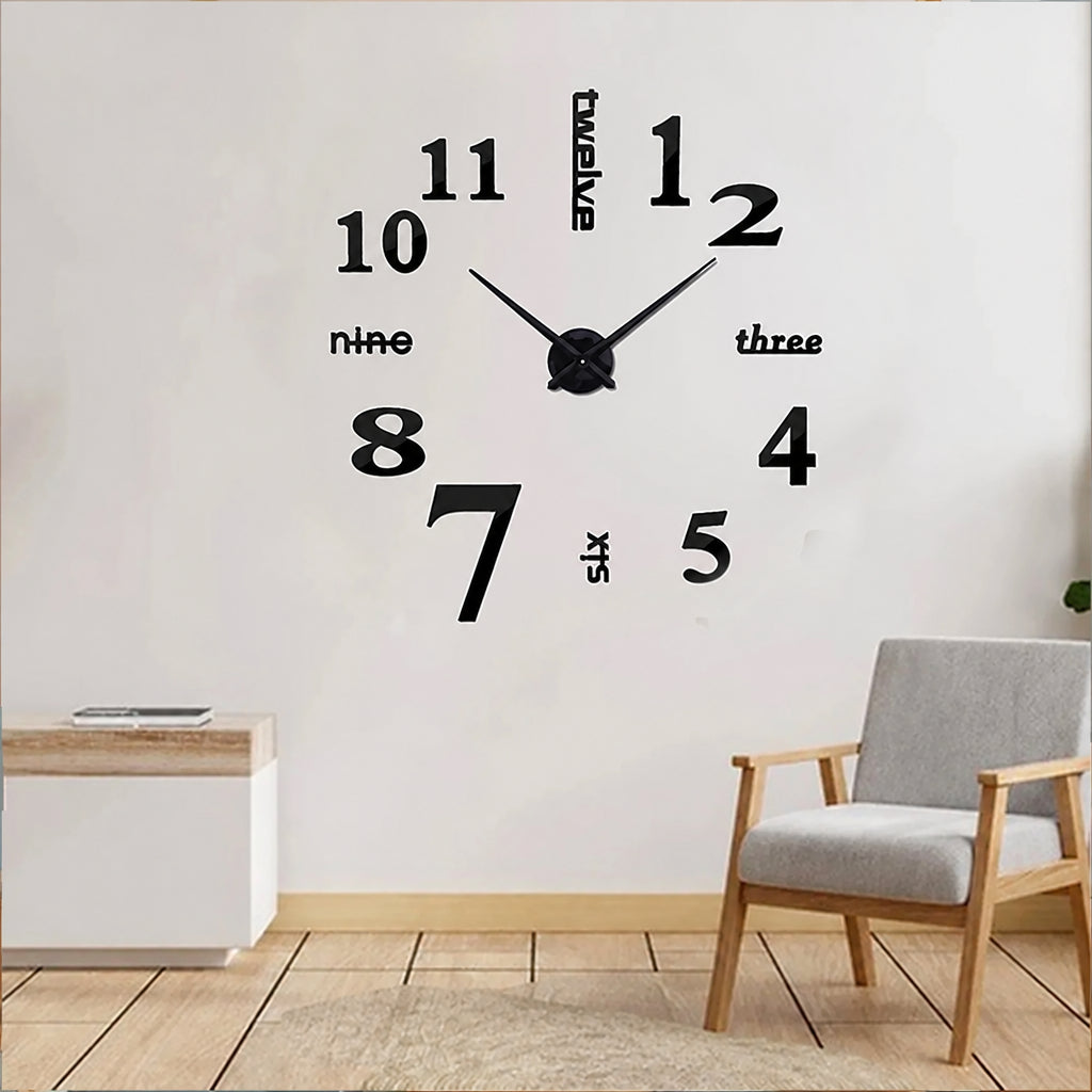 Large 3D DIY Wooden Wall Clock – Modern Frameless Home Decor Clock