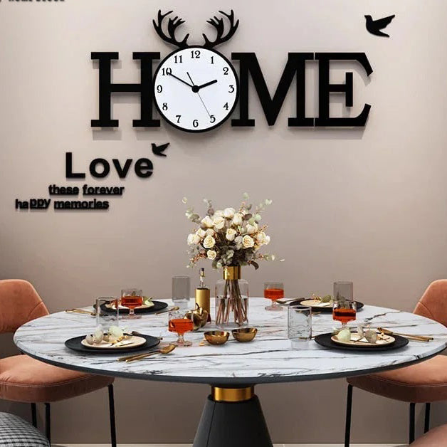 HOME Wooden Wall Clock – Modern Family Wall Decor with Love Quote