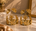 Luxury Gold Decorative Tray Set with Ginkgo Leaf Design – Metal Vanity Organizer for Jewelry, Keys & Home Décor