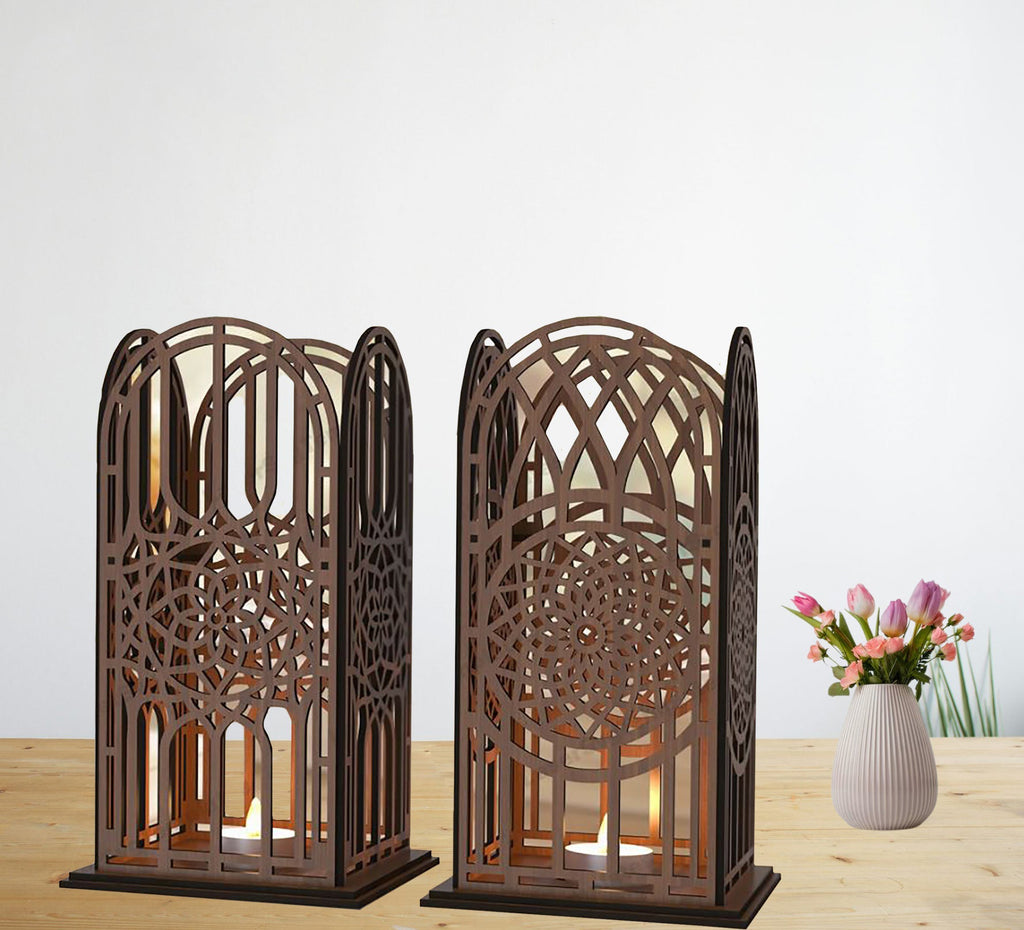 Wooden Arch Table Lamp – Islamic Geometric Decorative Lantern