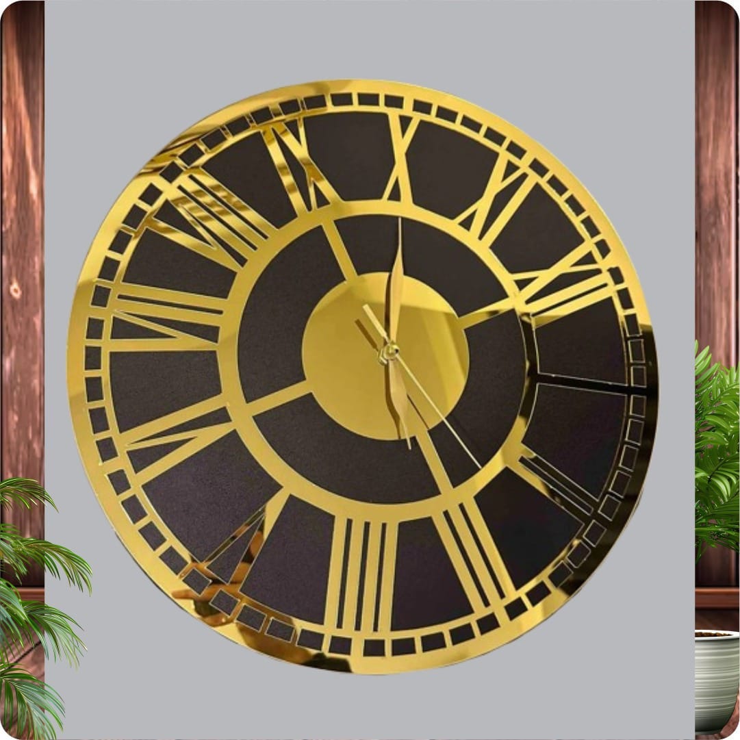 Roman Acrylic Wall Clock - Black Gold/Silver