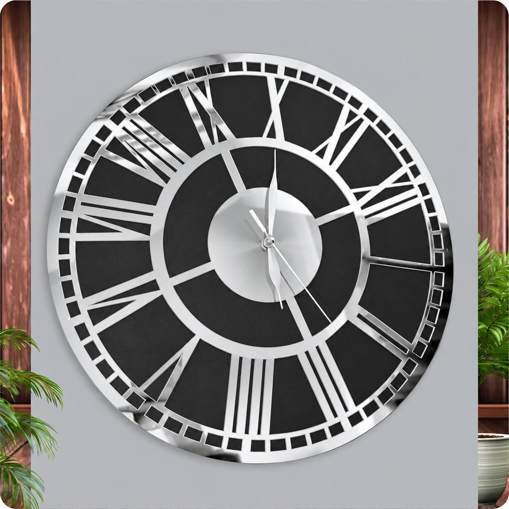 Roman Acrylic Wall Clock - Black Gold/Silver
